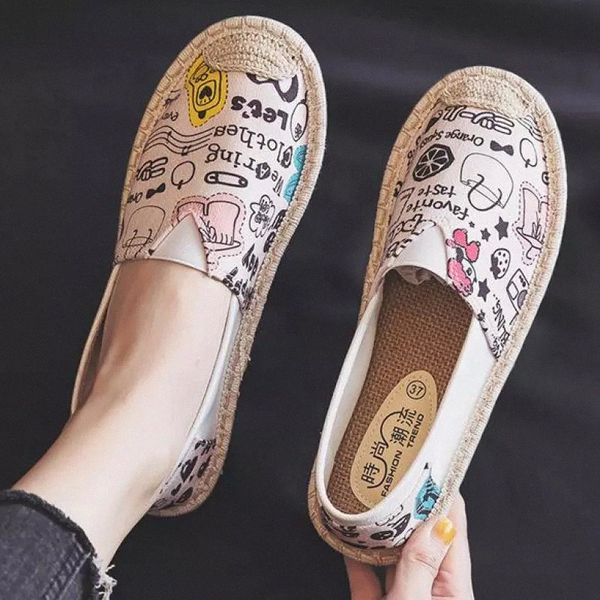 

Women Flat Canvas Shoes Summer Slip On Loafers Breathable Linen Ballerina Cloth Shoes Printing Shallow Single Lady Espadrille #uo7E