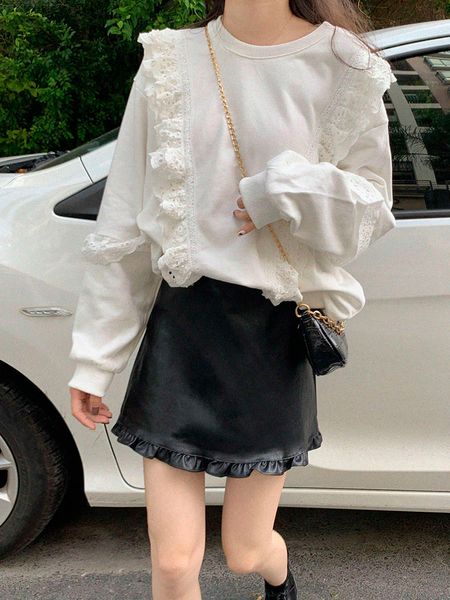 

white gentle wind sweater women's foreign style loose korean autumn dress 2020 new ear edge chic, Black