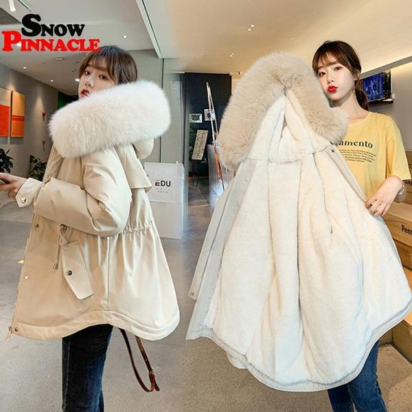 

women winter jacket coat new winter jackets coat big fur hooded elegant thick warm solid slim jacket female outwear coat 201029, Black