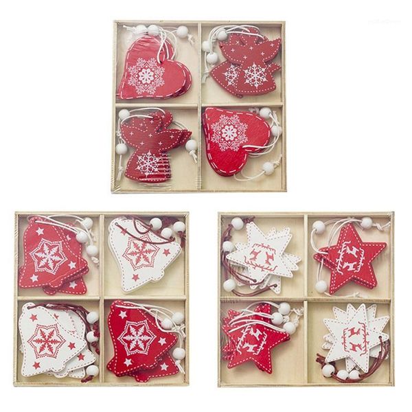 

christmas decorations nordic diy pendant box bells pentagram stars wooden mini tree deer 1