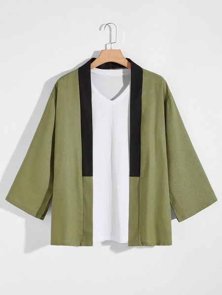 

men contrast panel kimono without tee h96z#, White;black