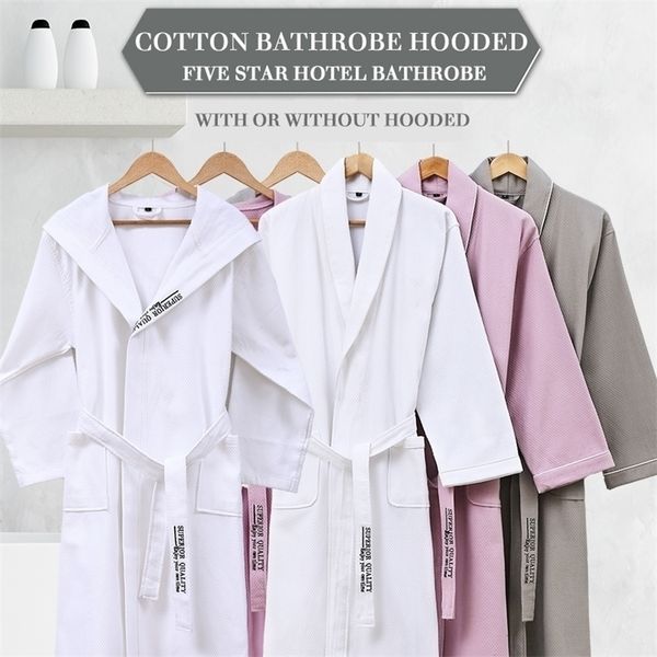 

cotton waffle bathrobe men summer long hooded men's robe bride male kimono thin string bathrobes couple loose home bathrobe 201111, Black;brown