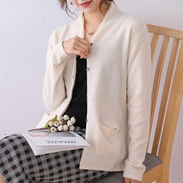 

cardigans women wool jacket v-neck female spring outerwear soft warm short sweater long sleeves knitwear1, White