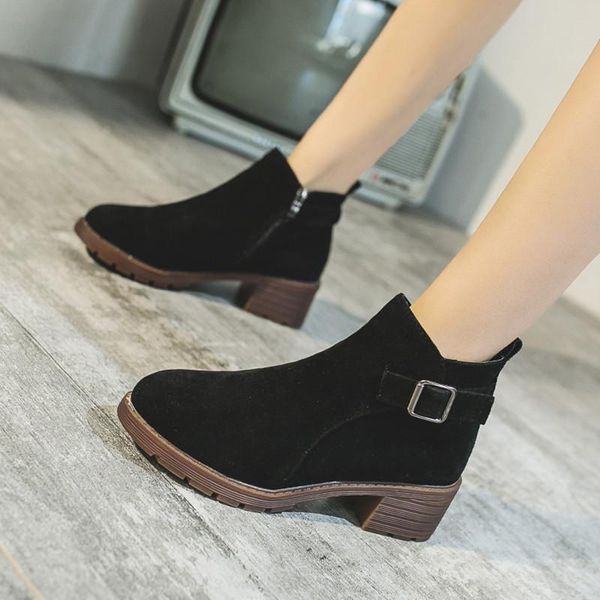 

round toe white mid-calf boots shoes booties ladies winter footwear low heels booties boots-women short rubber 2020 rock, Black
