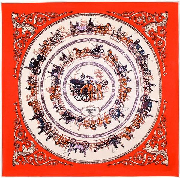 

100% silk квадратного шарф женщины испания евро carriage лошадь печать шейного foulard хиджаб silk шаль обруч женского шарф бандан sqcpib, Black