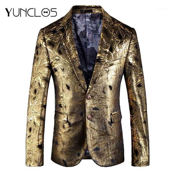 

yunclos gold printed men blazer slim fit wedding suit jackets for men cotton blazer jackets americana hombr1, White;black