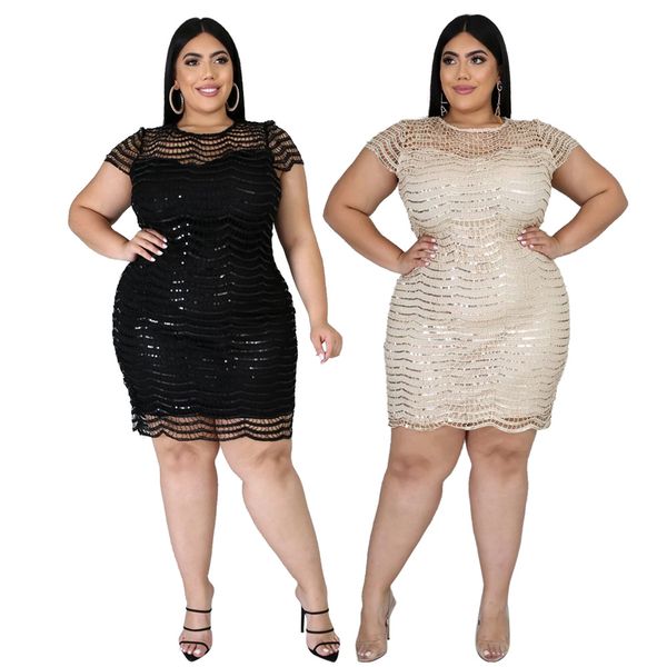 

плюс размер ночной клуб платье женщин блестками выдалбливают леди и девушки щитовые платья o-образным вырезом с коротким рукавом, Black;gray