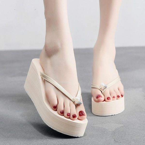

slippers 2021 summer women outside fashion rhinestone flip-flops female wedges beach shoes non-slip sandals lady shoes1, Black