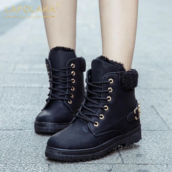 

lapolaka 2020 new arrivals big size 44 add fur autumn winter boots women shoes platform comfortable shoes ladies snow boots, Black