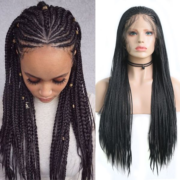 

costume accessories braided wigs synthetic lace front wig high temperature fiber braided box braids wig with baby hair wigs for black women, Silver