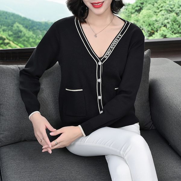 

весной и осенью 2020 новый черный v-образный вырез, верхняя, короткая куртка, вязание кардигана пальто женских свитеров коротких верхнего то, White;black