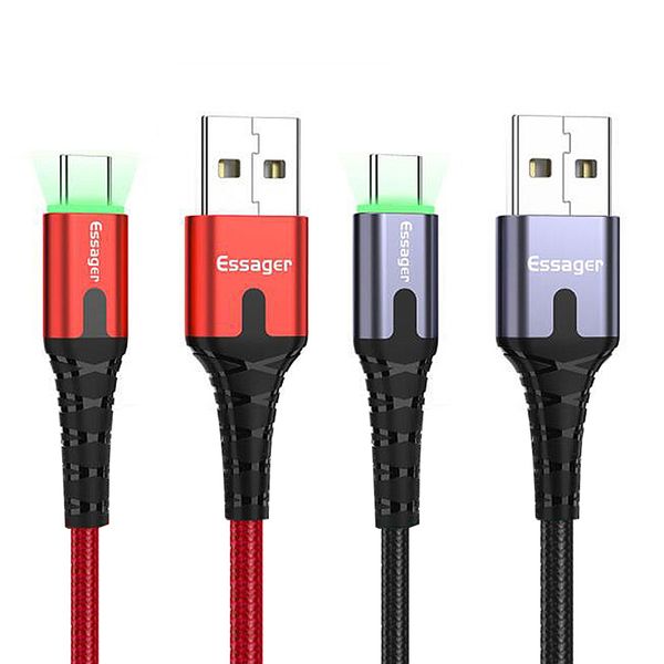 

essager data usb type c fast charge wire cord usbc cable for xiaomi k20 samsung oneplus 7 pro phone led charging