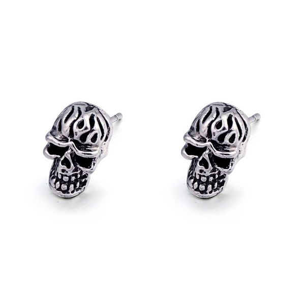 

1pair european vintage punk small skull stud earrings for men women gothic rock cool metal color skeleton earrings jewelry e60 wmtsdg, Bronze;silver