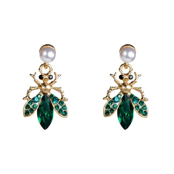 

elegant vintage pearl bee insect drop earrings for women jewelry crystal rhinestone alloy female ear statement acrylic earings, Silver