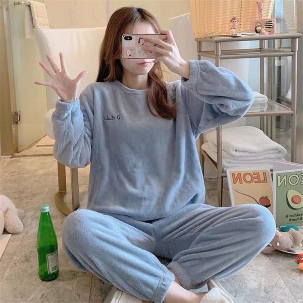 

finetoo 2 pieces winter women thicken warm soft pajamas female flannel pajamas set long sleeve sleepwear for girls ladies pyjama 201113, Black;red