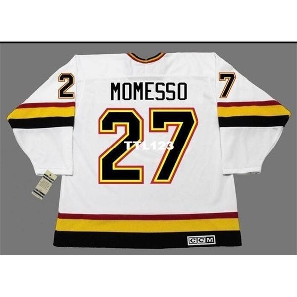 

real men real full embroidery #27 sergio momesso vancouver canucks 1994 ccm vintage hockey jersey or custom any name or number jersey, Black