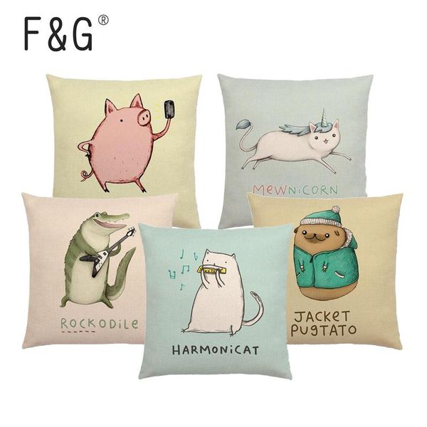 

sell cute cartoon animal cushion cover funny cat dog pig linseed cotton car sofa decoration throw pillow cover