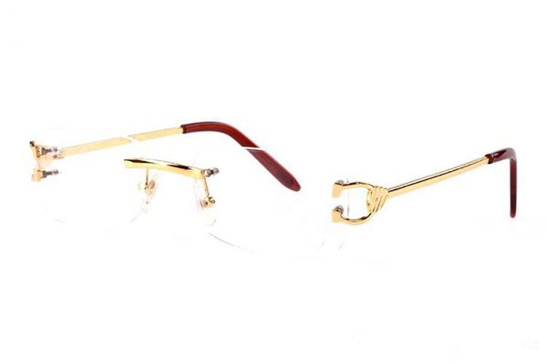 Armação de óculos de liga de luxo sem aro, ouro e prata, armação de óculos de homem com dobradiças, óculos de chifre de búfalo, óculos Lunettes De Soleil
