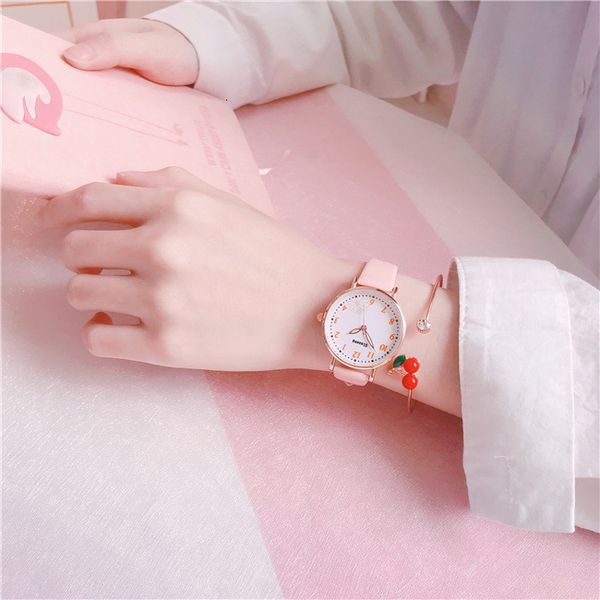 

watch girl 2020 new ins style student korean version simple temperament cherry blossom girl's friend japanese little fresh, Slivery;brown