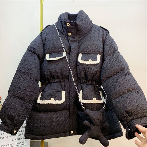 

2021korean style winter women down jacket oversize loose coats female short cotton padded solid jackets womens parker, Black