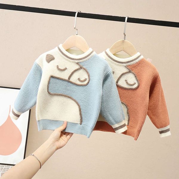 

new wear autumn korean winter 2020 sweater men's and women's children's hand coiled solid color cartoon round neck, Blue