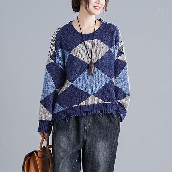 

johnature autumn winter korean fashion floral print pullovers o-neck knitted sweater 2019 new loose all-match women sweater1, White;black