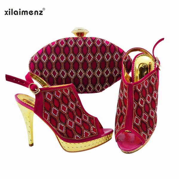 

fuchsia color african shoes with matching bags italian women wedding shoes and bag set with rhinestone party, Black