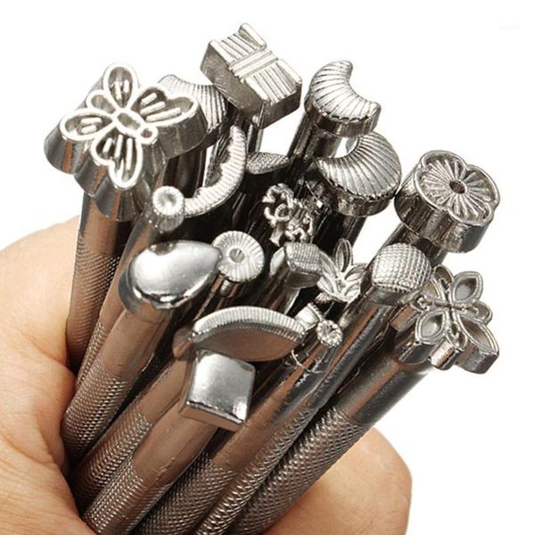 

20/25 pcs /set manual leather carving stamp hammer mould decorative embossing beveler tools kit diy leather craft embosser1, Black