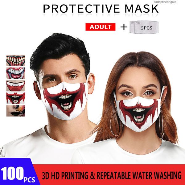 

saints' 3d all hd day mouth grimace printing pattem mask adults reusable protective pm2.5 washable face masks 5layers fi