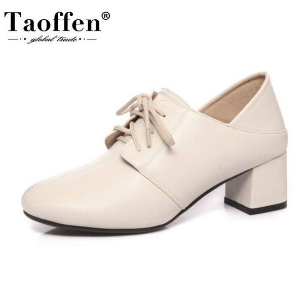 

taoffen 2020 new arrivals pumps thick high heels shoes ankle strap round roe shoes simple lace up casual lady size 32-43, Black