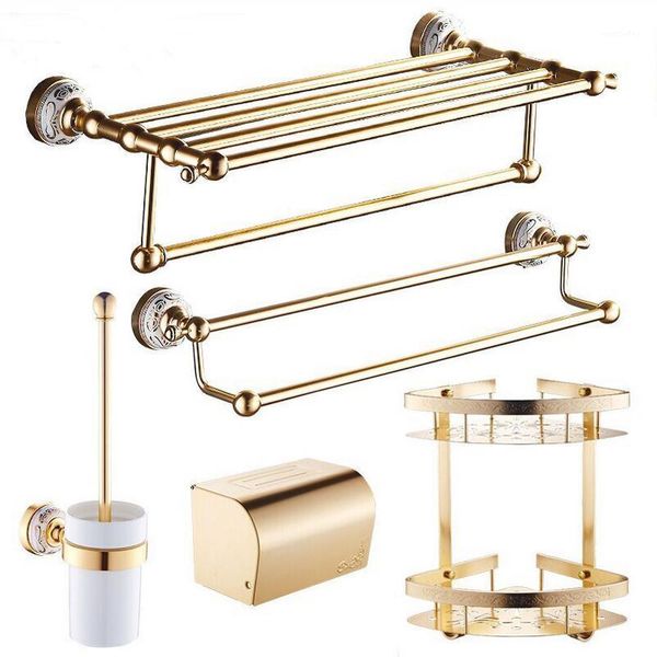 

bath accessory set maebow golden aluminum bathroom hardware towel shelf toilet brush bar set1