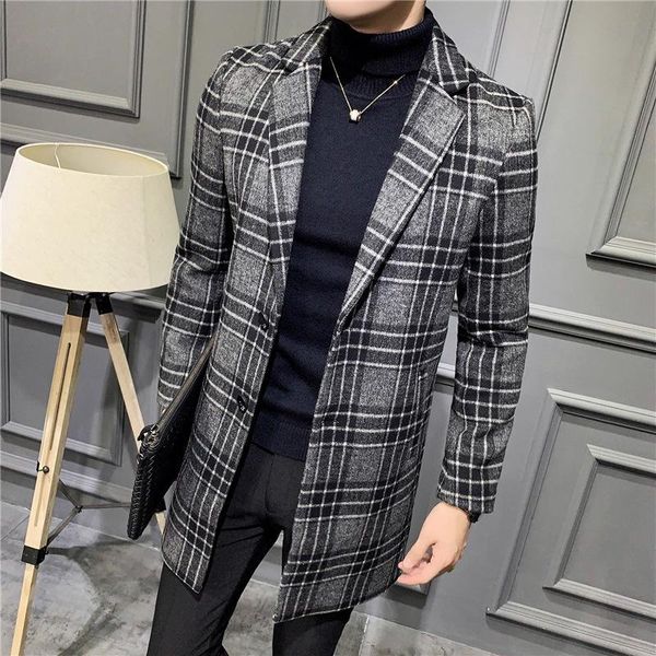 

men's self-cultivation winter coat over the knee woolen cloth spring and autumn cape woollen long men's coat, Black