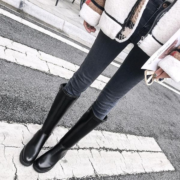 

thigh high boots new european and american plus velvet flat long boots with the knights women's warm non-slip, Black