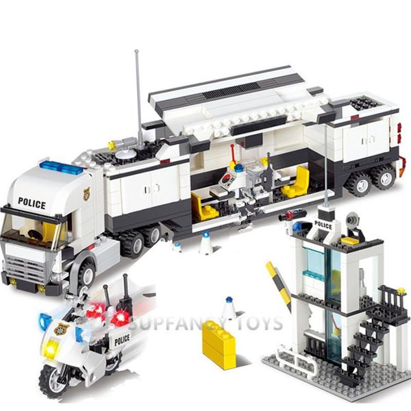 

city police station swat helicopter car building blocks sets figures brinquedos creator playmobil bricks educational kids toys yxlqyn