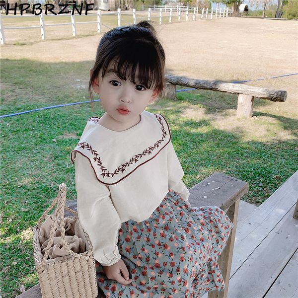 

new 2020 spring baby girls embroidery blouses korean style cotton linen toddlers kids cute pure color children shirts g085 y200704, White;black