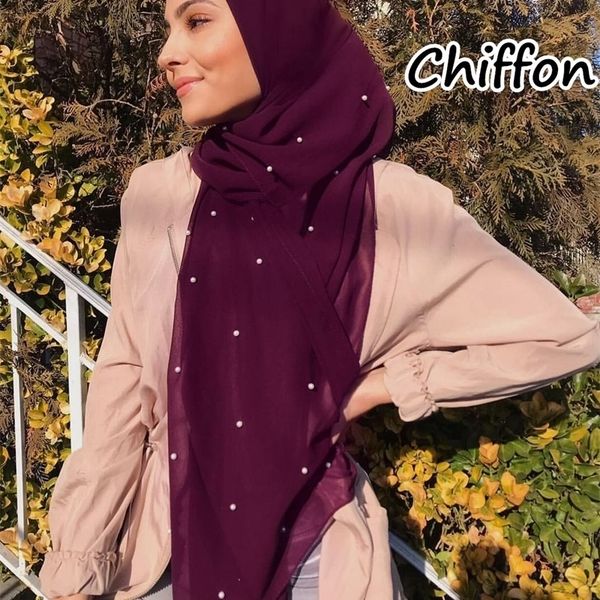 

n8 pearl bubble chiffon plain shawls hijab scarves/scarf headband wrap 180*75cm y201024, Blue;gray