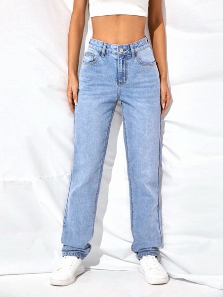 

high waist straight leg jeans n4wc#, Blue