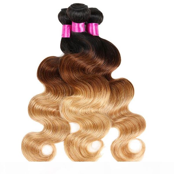 

siyusi hair products malaysian indian peruvian brazilian hair bundles two tone dark roots blonde ombre body wave virgin human hair, Black