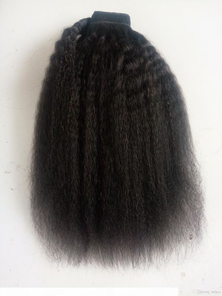 

brazilian human virgin remy kinky straight ponytail hair extensions clip ins natral black color 100g one bundle
