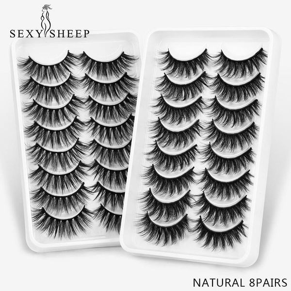 

sexysheep 8 pairs natural 3d false eyelashes mink lashes fake lashes fluffy wispy natural long false crisscross eyelashes set
