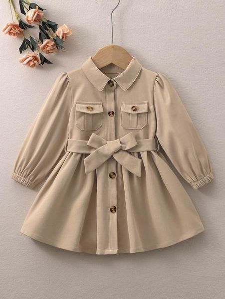 

baby belted bishop sleeve shirt dress she, Red;yellow