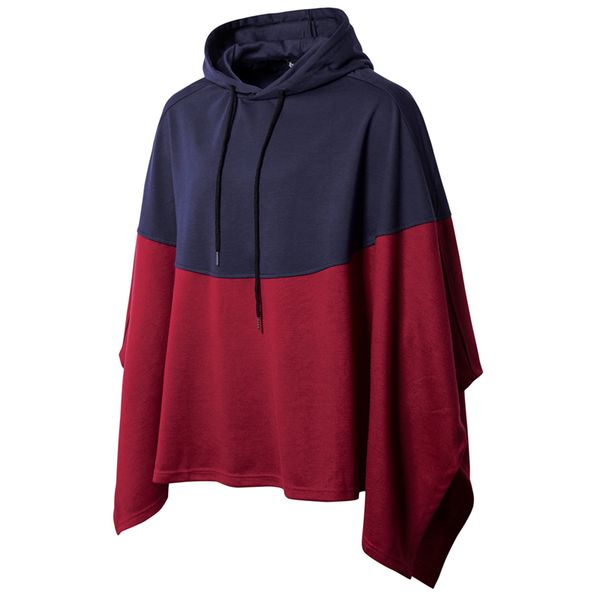 

2020 autumn casual hoodie mens hip hop stitching splice hoodies sweatshirts pullover irregular cloak male hooded streetwear coat 1019, Black