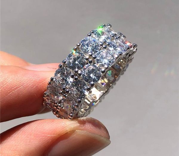 

hip hop винтаж мода ювелирные изделия 925 женщин обручальное кольцо серебро двойной круглый cut белый 5a цирконий партия обручальное кольцо, Silver