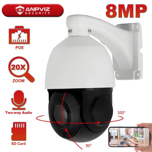 

compatible anpviz 8mp poe ip ptz camera outdoor 20x zoom 4.7-94mm speed dome surveillance camera 80m ir onvif ip66