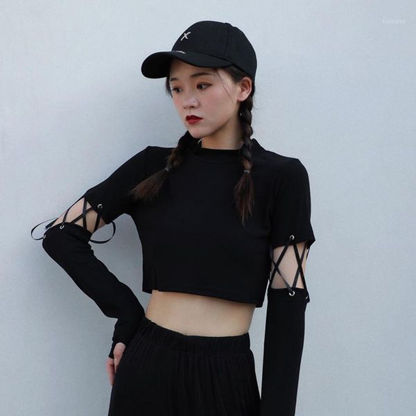 

cool women's fall 1m same style detachable long sleeve t-shirt short style cool crop jazz dance hip hop, White