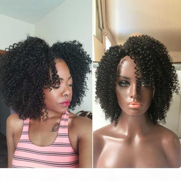 

kinky curly lace front wig glueless full lace human hair wigs short bob for black women virgin brazilian human wig, Black;brown