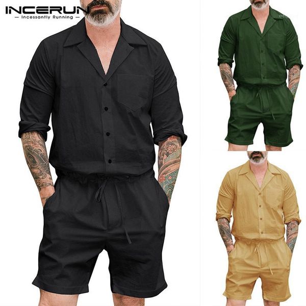 

cargo playsuits men rompers 2019 fashion men jumpsuit long sleeve cargo harajuku overalls pockets pants solid loose coveralls1, Black