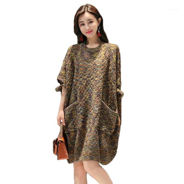 

women's sweaters oversized sweater 2021 cloak type cashmere pullover medium length round neck bat sleeve knitting w5981, White;black