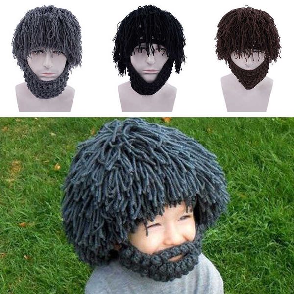 

hand knitting funny party beanies wig beard hat winter knit warm hat halloween gifts masks beard cap for children adult, Silver