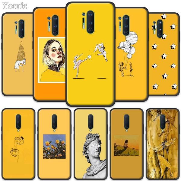 

fitted case oneplus 7t 8 7 pro 5g 6 6t silicone cover for oneplus8pro 7tpro soft tpu mobile phone shell yellow aesthetic art